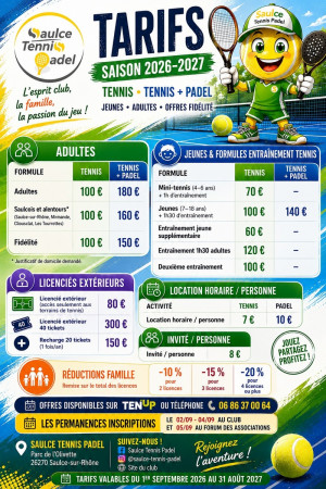 Nouveaux tarifs Saison 2026-2027