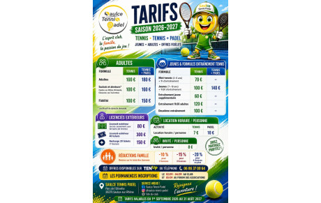 Nouveaux tarifs Saison 2026-2027